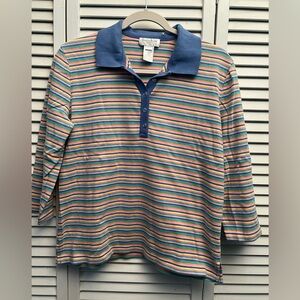 Jones New York Striped Polo - Blue and Multicolor